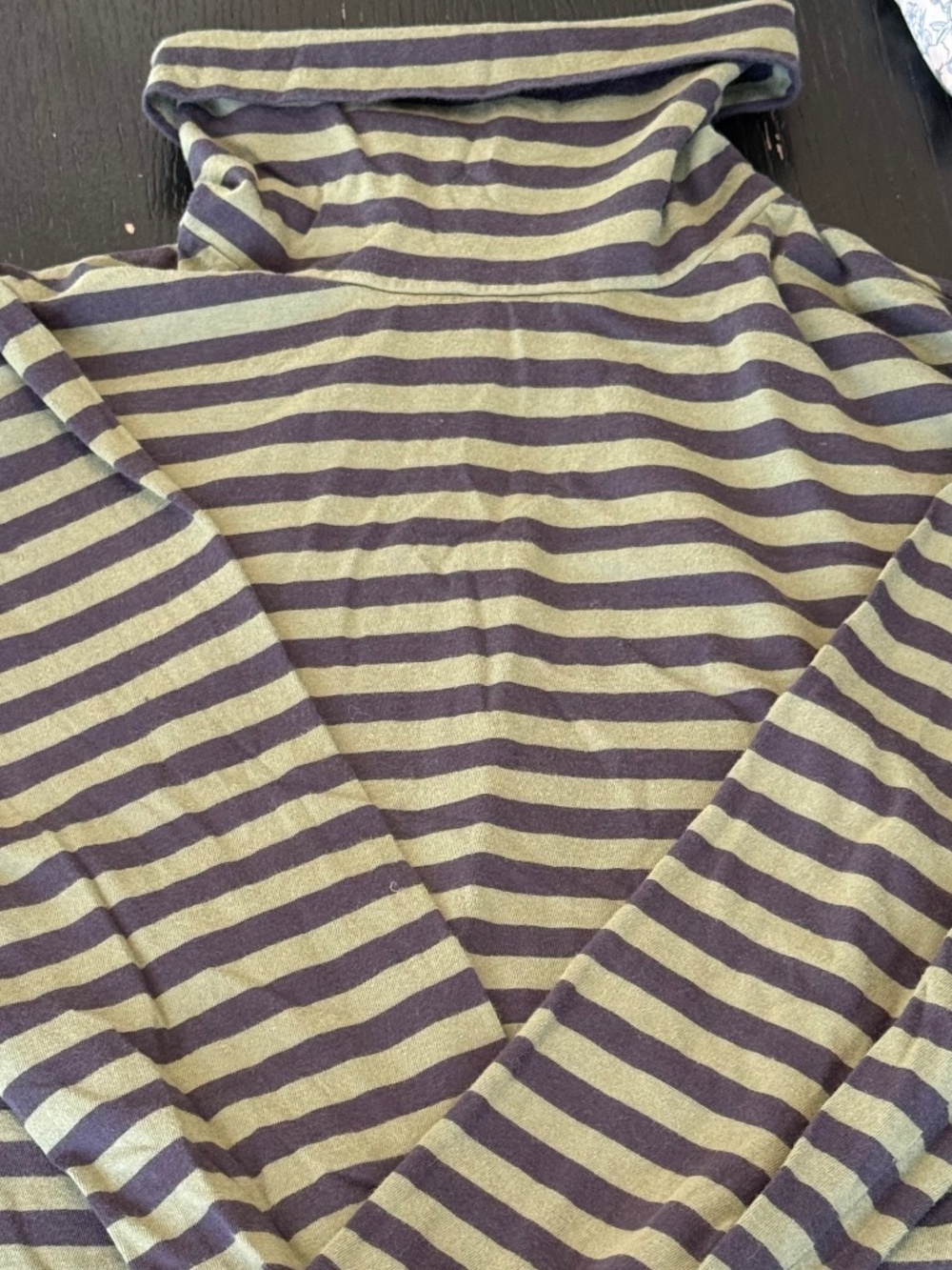 Green and blue striped turtle neck.